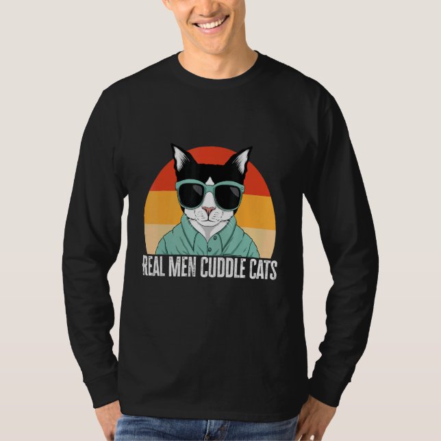 Camiseta Homens Verdadeiros Gatos-Cama Gatos-Vintagem Gatos (Frente)