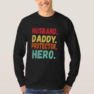 Camiseta Homens Vintage Marido Protetor Pai Herói Pais Heró