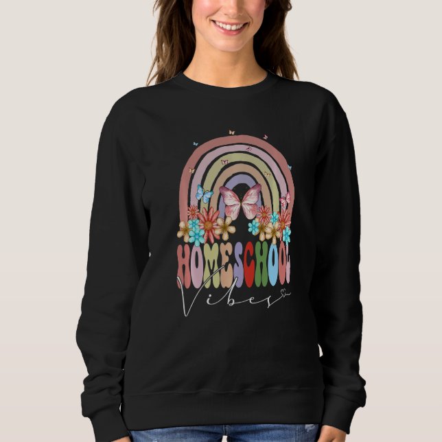 Camiseta Homeschool Vibes Back To School Rainbow Groovy Flo (Frente)