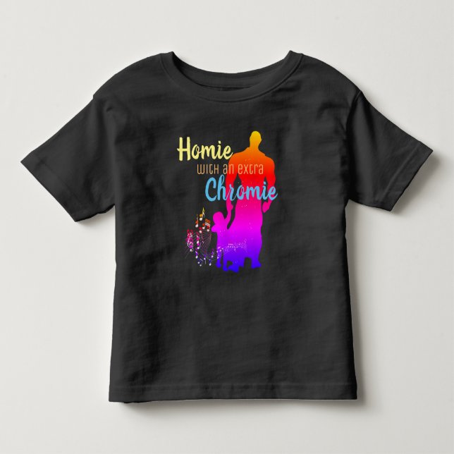 Camiseta Homie com Chromie extra com notas de música 2 (Frente)