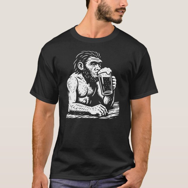 Camiseta Homo erectus é cerveja bebendo no pub (Frente)