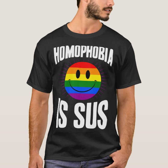 Camiseta Homofobia É Sus Rosto Sorridente Bandeira Gay Prid (Frente)