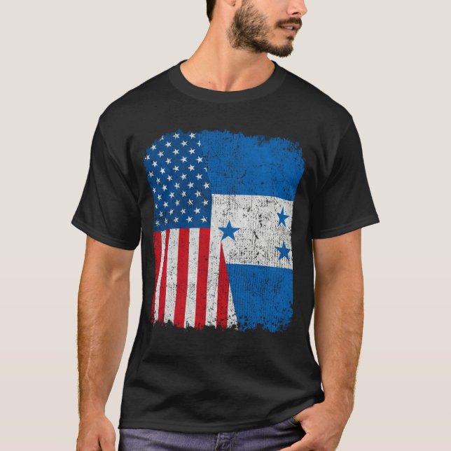 Camiseta Honduran American Flag Half USA Honduras Root Prou (Frente)
