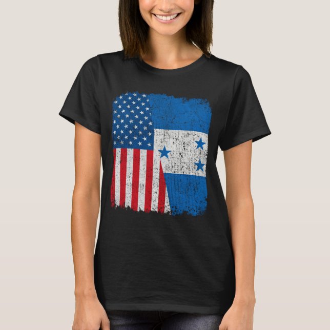 Camiseta Honduran American Flag Half USA Honduras Root Prou (Frente)