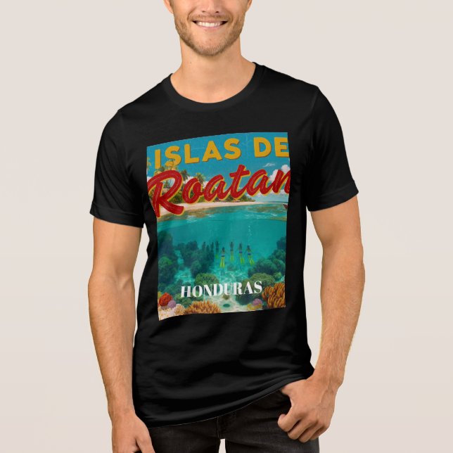 Camiseta  Honduras ISLAS DE ROATAN Retro poster (Frente)