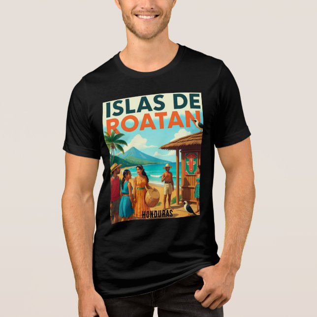 Camiseta  Honduras ISLAS DE ROATAN Retro poster (Frente)