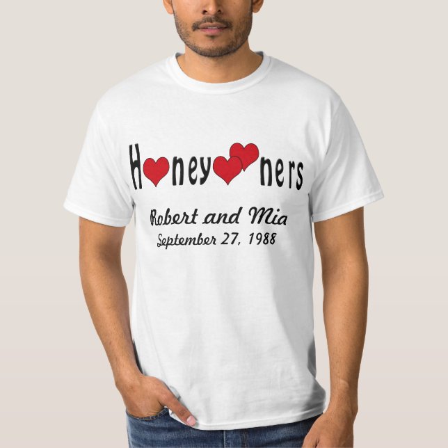 Camiseta Honeymooners e Corações Personalizados (Frente)