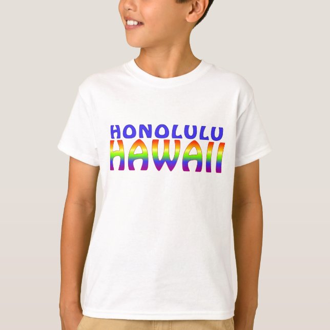 Camiseta Honolulu Hawaii fala arco-íris meninos (Frente)