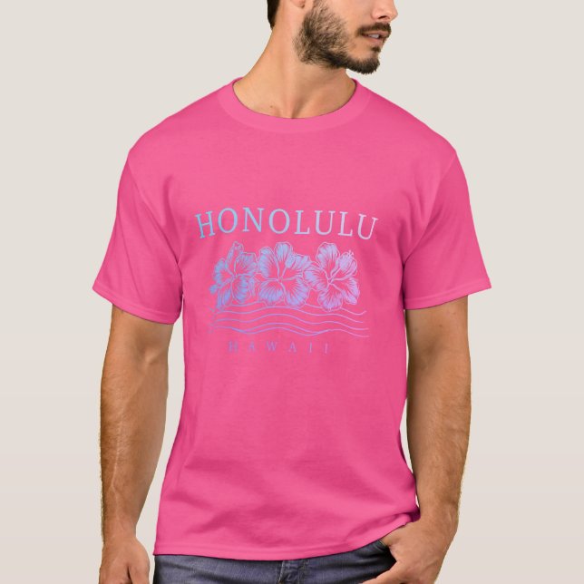Camiseta Honolulu Hawaii Hawaii Hawaii Flores Hibiscus Surf (Frente)