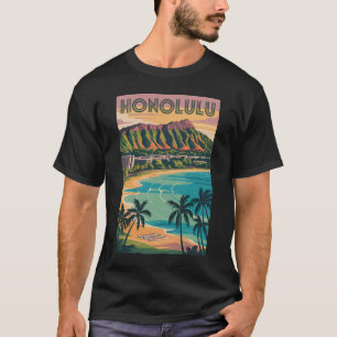 Camiseta Honolulu Hawaii Ilustração Viagem Art Vintage