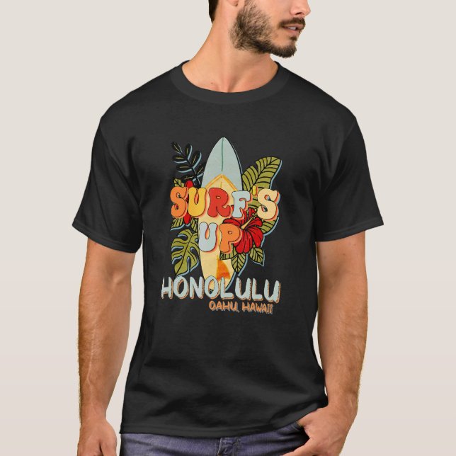 Camiseta Honolulu Hawaii Surfing Ocean Beach Hawaiian Islã (Frente)