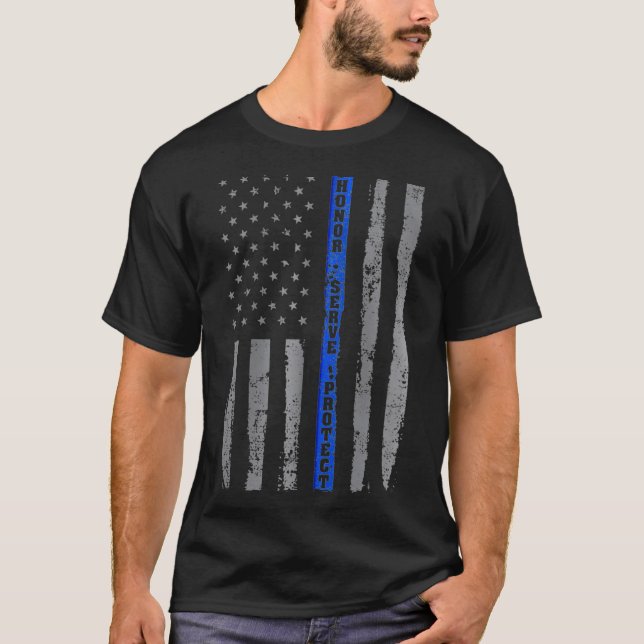 Camiseta Honor Serve Proteja Sinalizador Azul Fino (Frente)