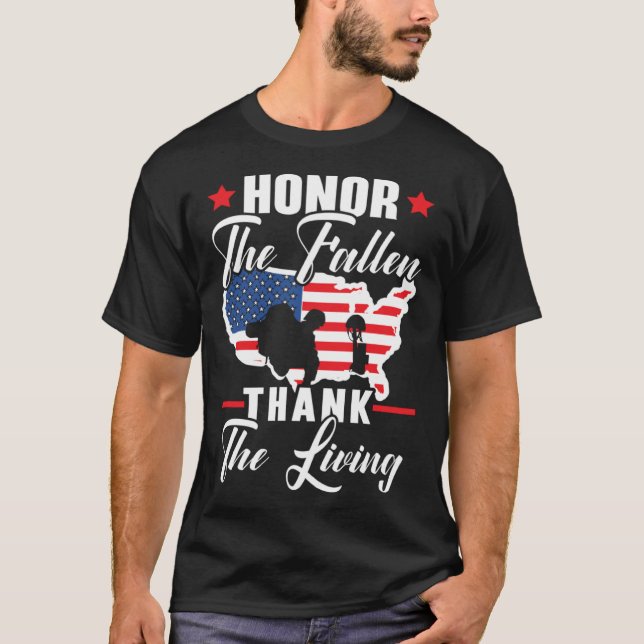 Camiseta Honor The Fallen Thank The Living USA American Mem (Frente)