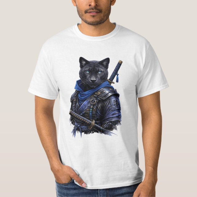 Camiseta Honra em Cada Golpe – Black Panther Samurai (Frente)