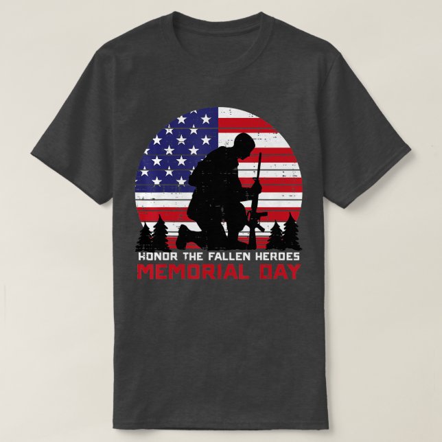 Camiseta Honra o Fallen Heroes Memorial Day US Flag Men Wo (Frente do Design)