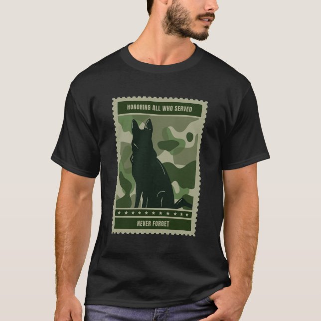 Camiseta Honrando todos os que serviram - Cão Militar (Frente)