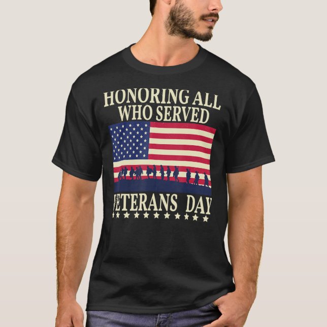 Camiseta Honrando todos que serviram a bandeira do Dia dos  (Frente)