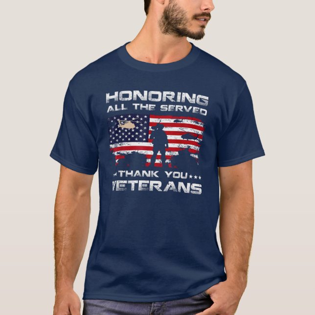 Camiseta Honrando todos que serviram Obrigado Dia dos Veter (Frente)
