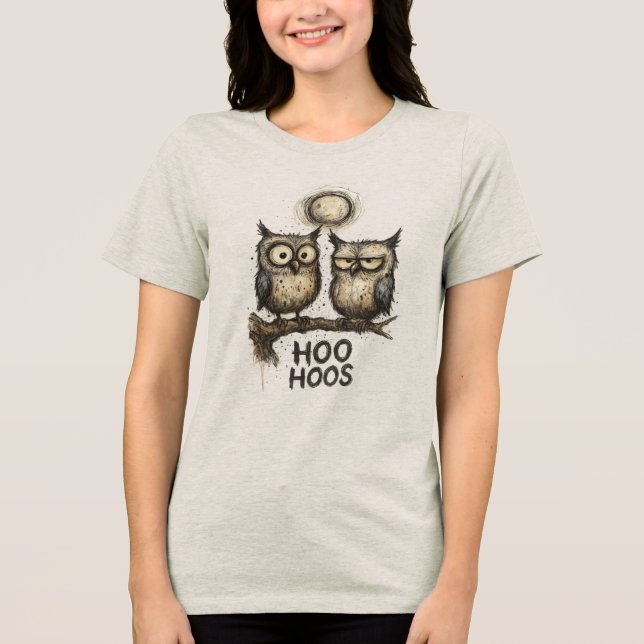 Camiseta HOO HOOS Grunge Owl Illustration – Sketchy Ink (Frente)