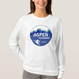 Camiseta Hoodie azul da arte do esqui das senhoras de Aspen