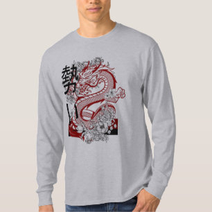 Camiseta "Hoodie Branca com Design Gráfico do Dragão Vermel