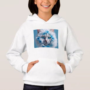 Camiseta Hoodie branco de moça com gato branco bonito