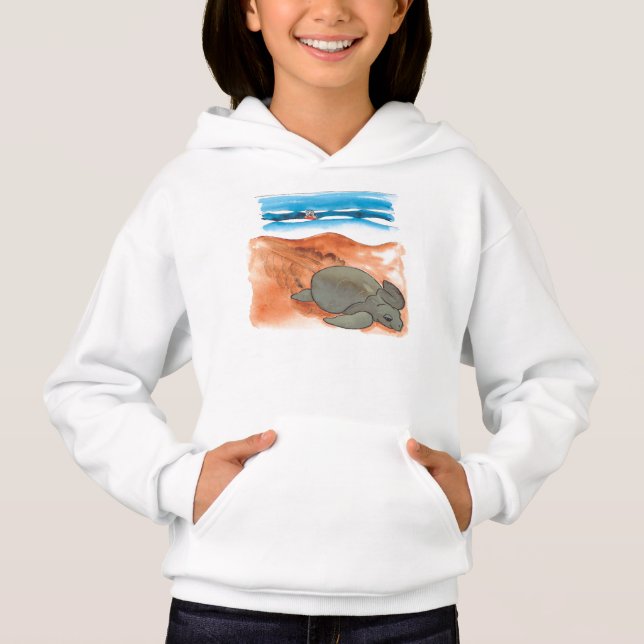 Camiseta Hoodie da Garota da Praia da Tartaruga do Mar Dive (Frente)