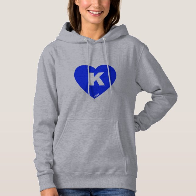 Camiseta Hoodie de coração branco e azul feminino (Frente)