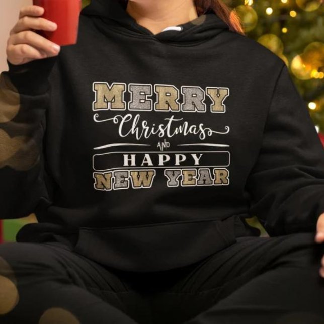 Camiseta Hoodie de Feliz ano novo de Natal Dourado Silver (Criador carregado)