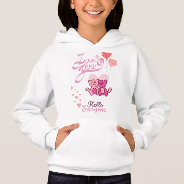Camiseta Hoodie de garotas DOCES COM AMOR DE GATOS (Frente)