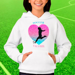 Camiseta Hoodie do Coração de Garota de Futebol com Nome