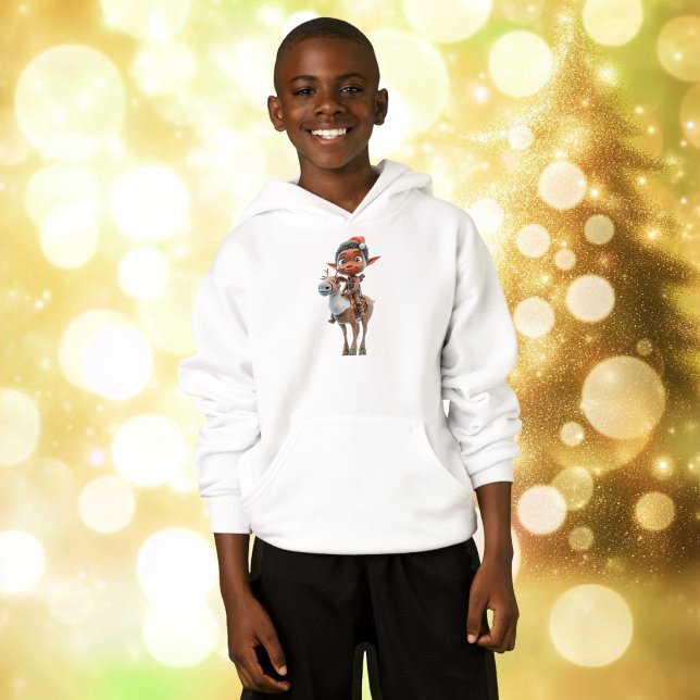 Camiseta Hoodie do Elf Boy de Natal de Reindeer Rider (Criador carregado)