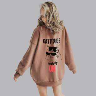 Camiseta Hoodie Gato Amantes - "Cattitude Mover Em Frente"