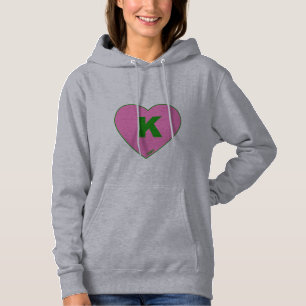 Camiseta Hoodie K-Heart, rosa e verde, feminino
