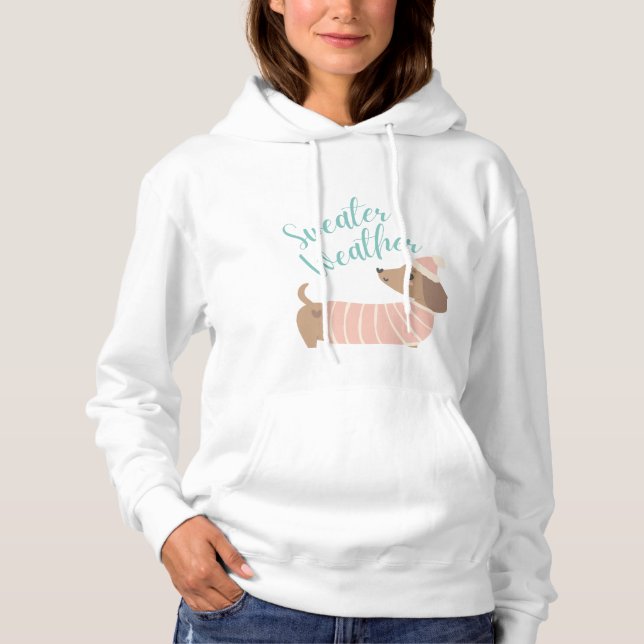 Camiseta Hoodie Sweater Weather com um cão de salsicha fofo (Frente)
