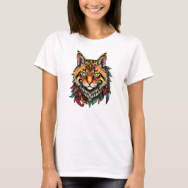 Camiseta Hoodie Tribal de Gato ornamentado com Penas Colori