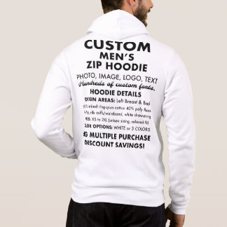 Camiseta Hoodie Zip Hoodie Personalizado de Cheio Branco Ma