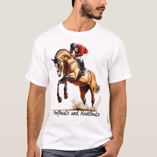 Camiseta Hoofbeats e Heartbeats. Jockey Raci Profissional (Frente)