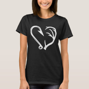 Camiseta Hook Antler Heart Love Pescar Peixes Caçadores Vea