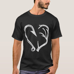 Camiseta Hook Antler Heart Love Pescar Peixes Caçadores Vea