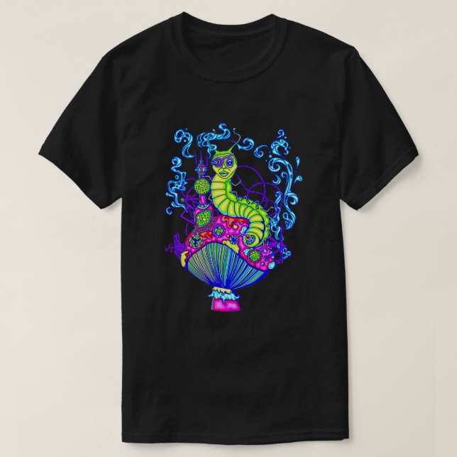 Camiseta Hooka Fumando Brilho De Caterpilares (Frente do Design)