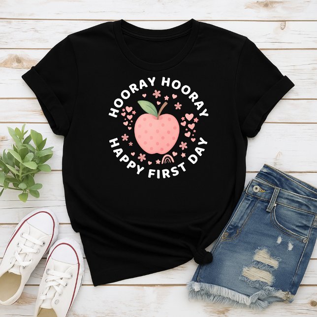 Camiseta Hooray Hooray Happy First Day Back to School Kids (Cute First Day Of School Black Tshirt, Back to School Kids Shirt)