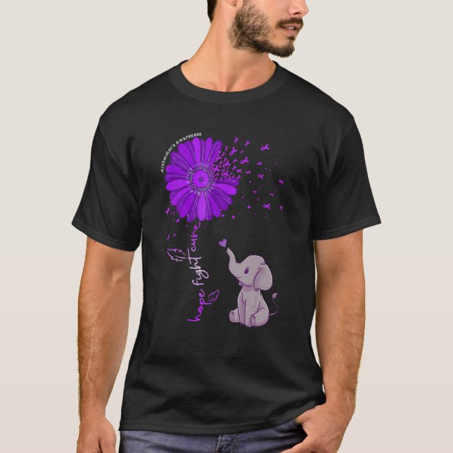 Camiseta Hope Fight Cure Alzheimer's Awareness Purple Flowe (Frente)