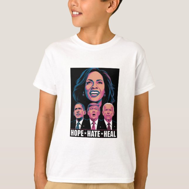 Camiseta Hope Hate Heal Rise Kamala 2024 (Frente)