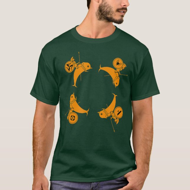 Camiseta Hoplites cavalgando golfinhos antiga cerâmica greg (Frente)