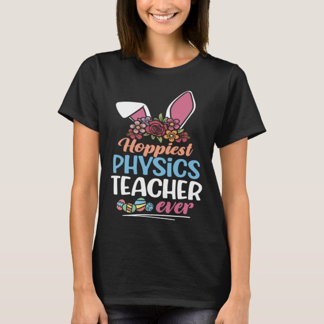 Camiseta Hoppiest Physics Teacher Ever Bunny Ear Red Plaid  (Frente)