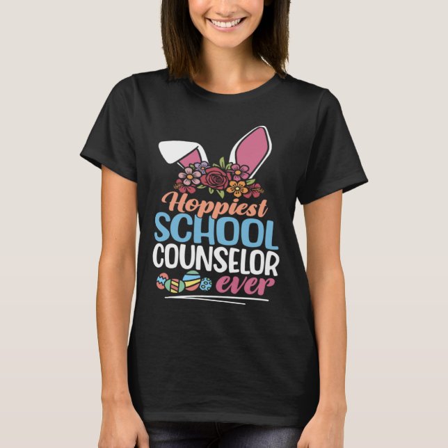 Camiseta Hoppiest School Counselor Ever Bunny Ear Red Plaid (Frente)