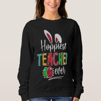 Camiseta Hoppiest Teacher Ever Bunny Ears Buffalo Plaid Eas