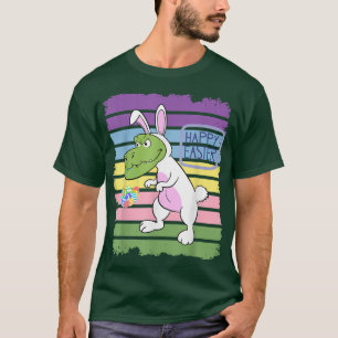 Camiseta Hopping Dinossaur Bunny Hunting Eggs Happy Eastraw