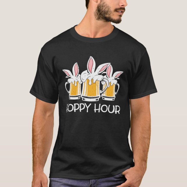 Camiseta Hoppy Hour Funny Easter Beer Pints Bunny Ears Drin (Frente)